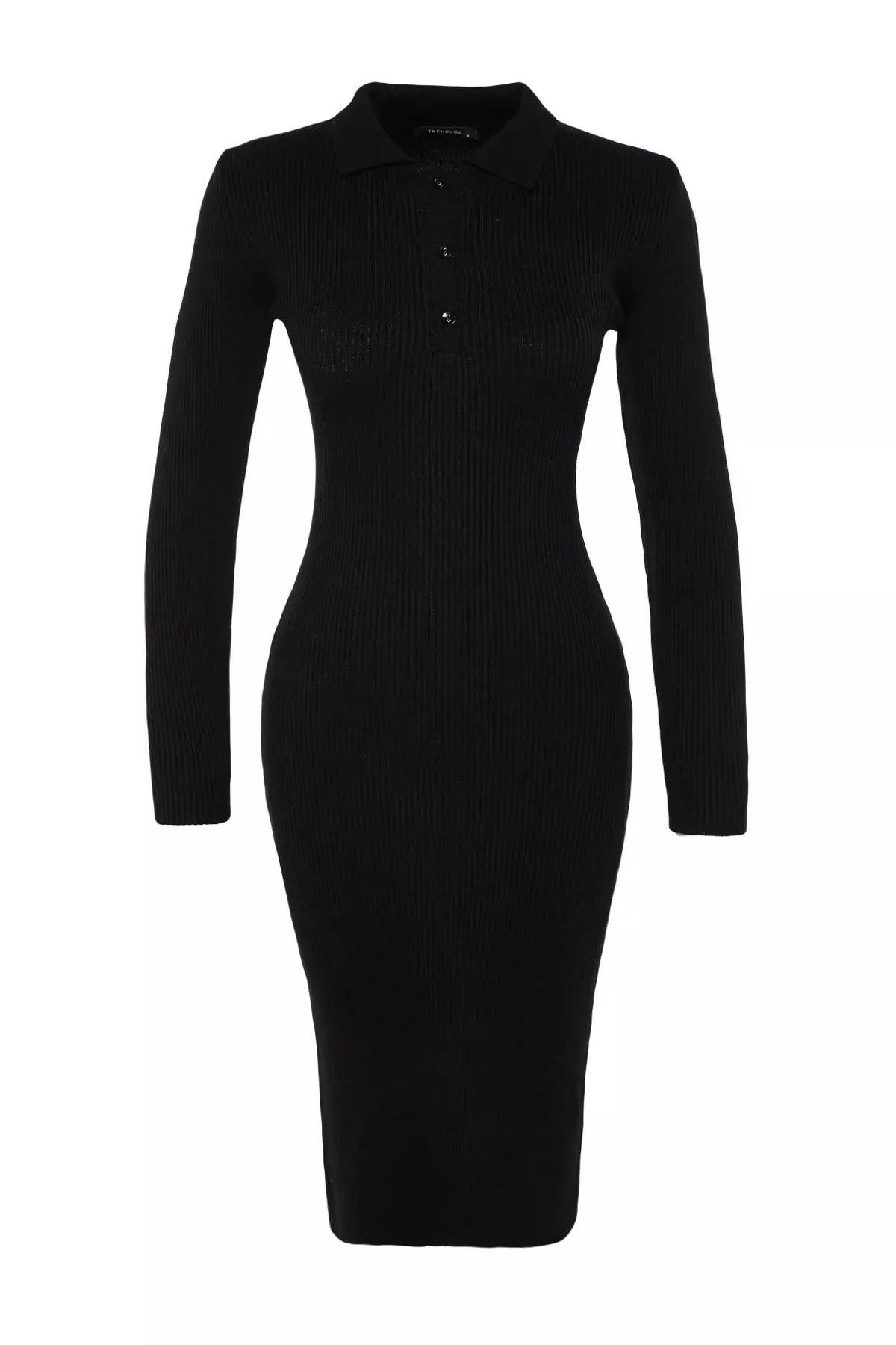 Black Polo Neck A-Line Dress, , large image number 4