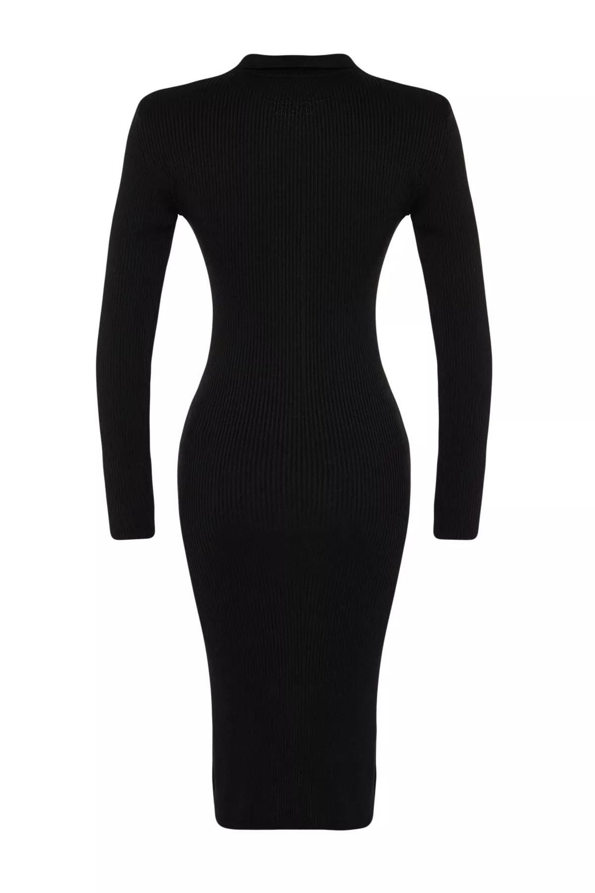 Black Polo Neck A-Line Dress, , large image number 5