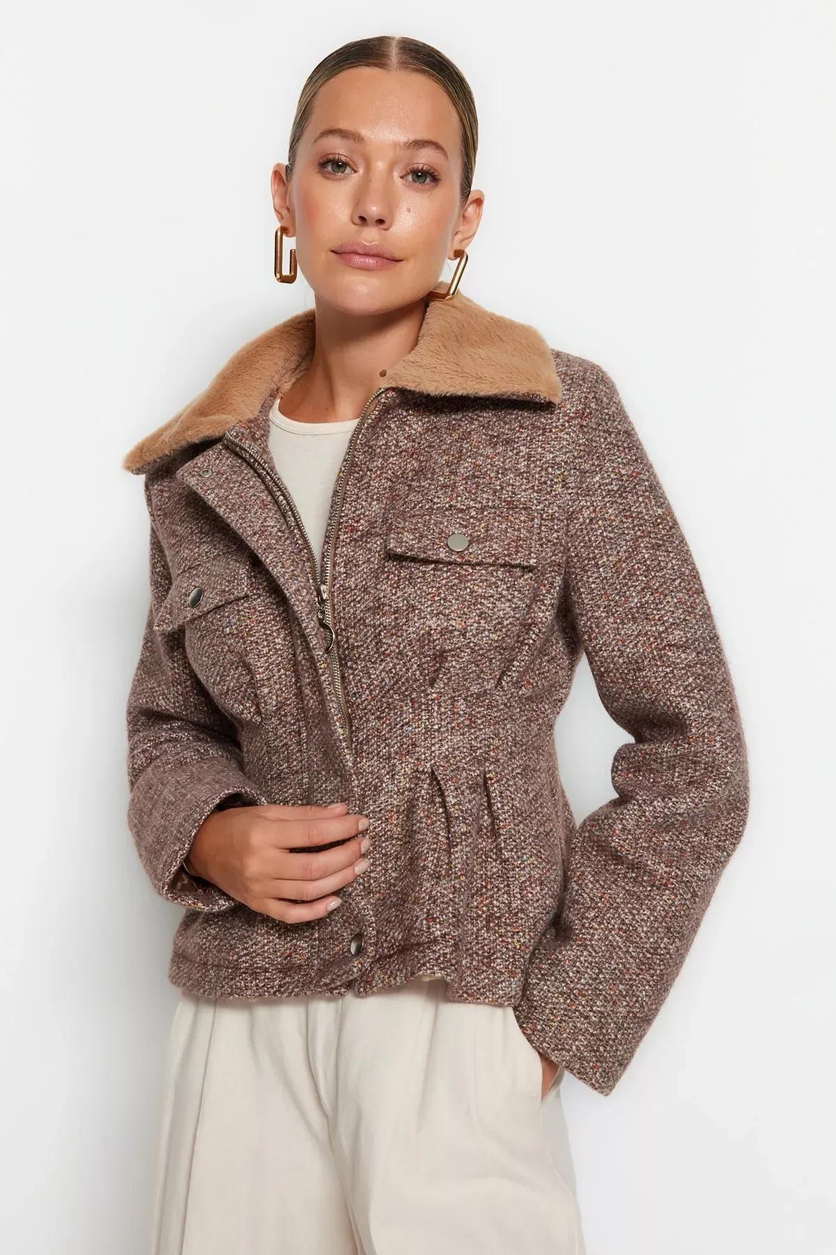 Brown Basic Coat, , large image number 0
