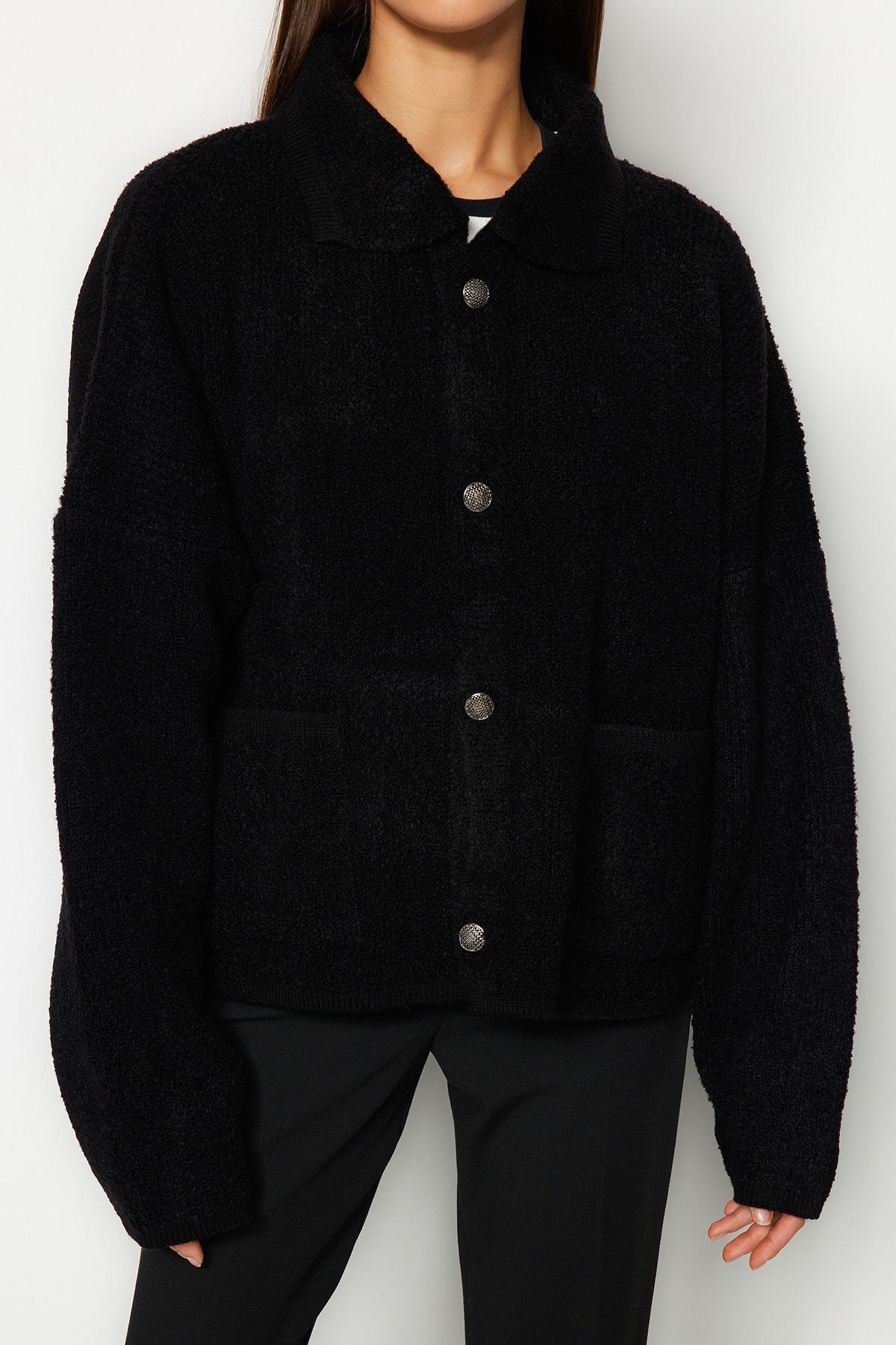 Black Polo Neck Oversize Cardigan, , large image number 3