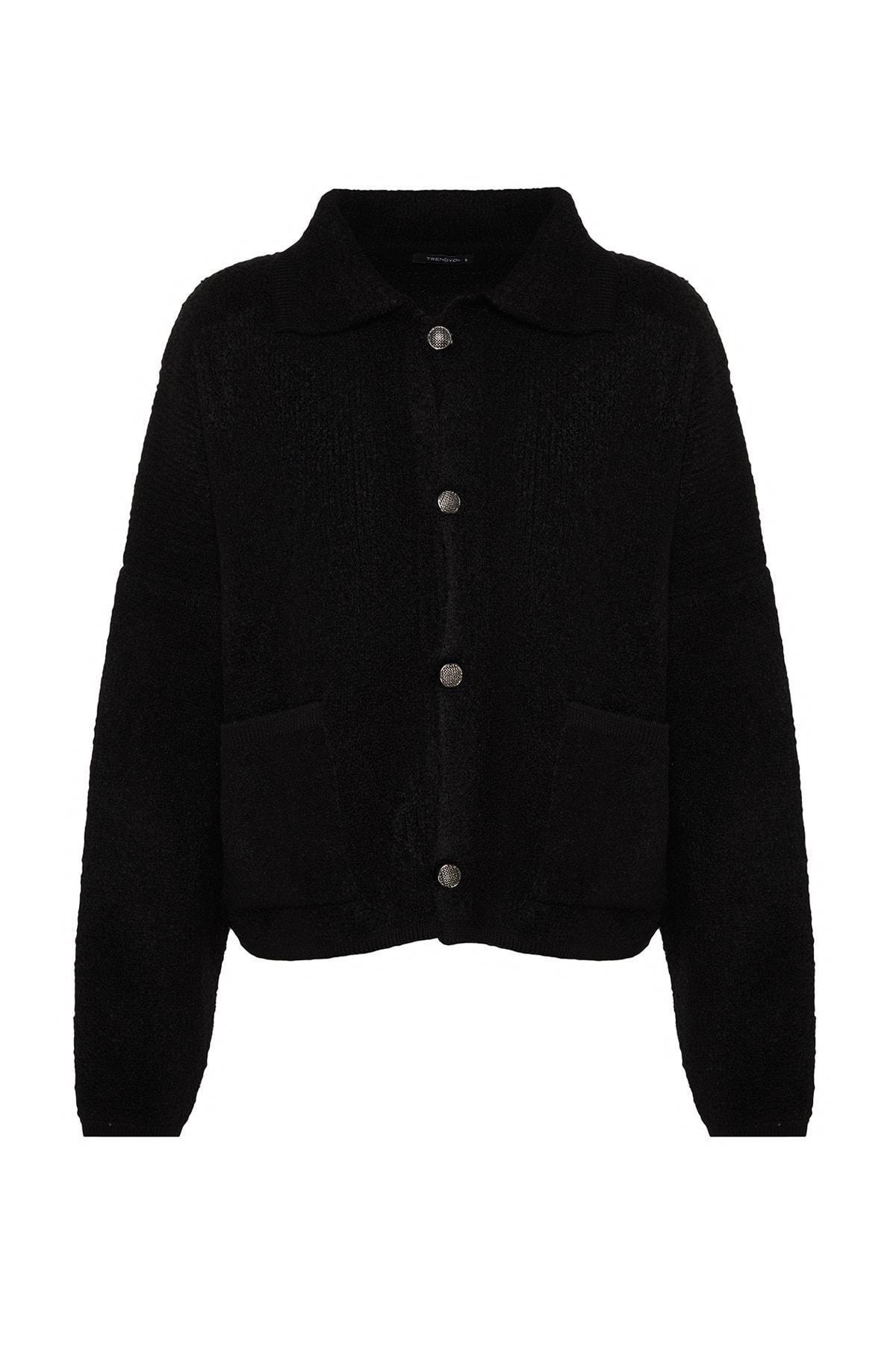 Black Polo Neck Oversize Cardigan, , large image number 5