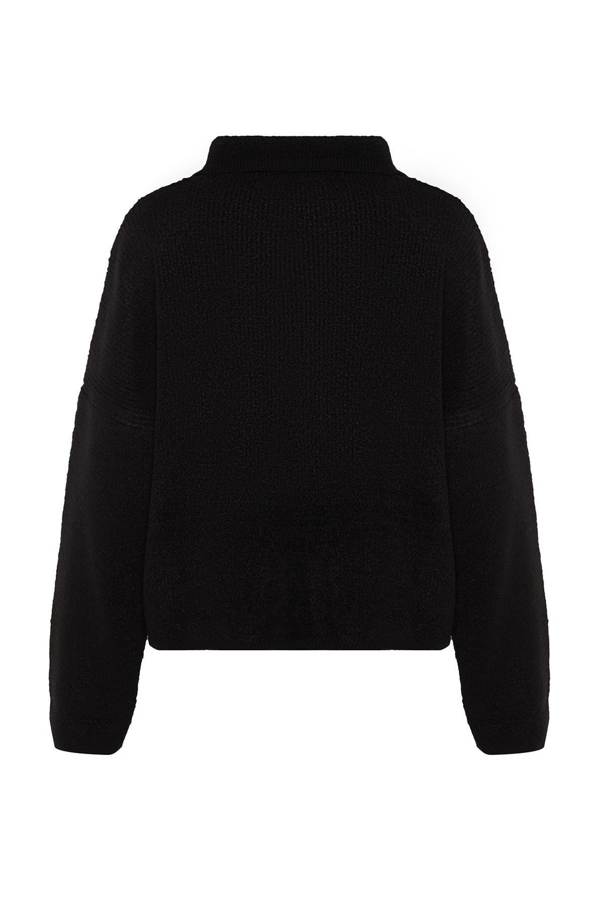 Black Polo Neck Oversize Cardigan, , large image number 6