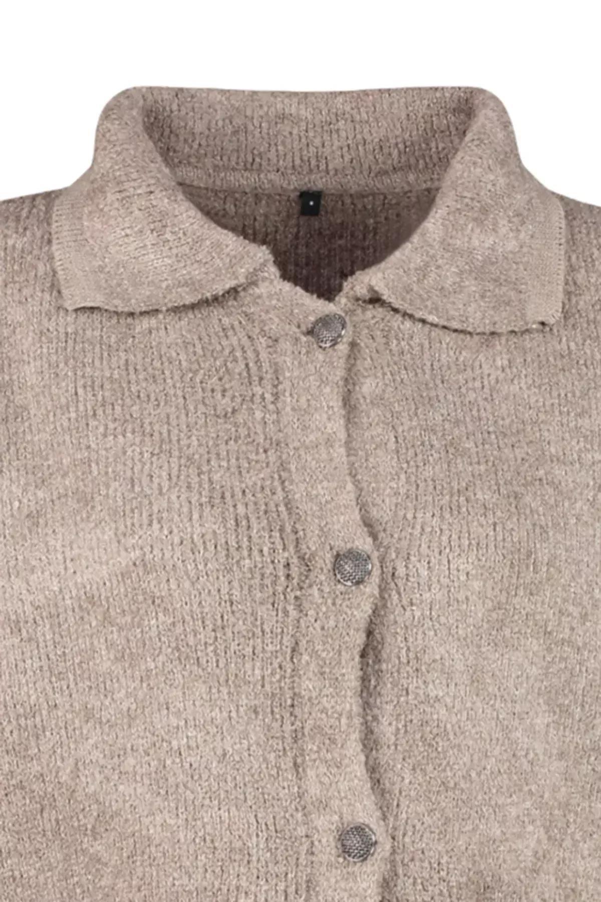 Brown Wide Fit Polo Neck Boucle Cardigan, Mink, large image number 5