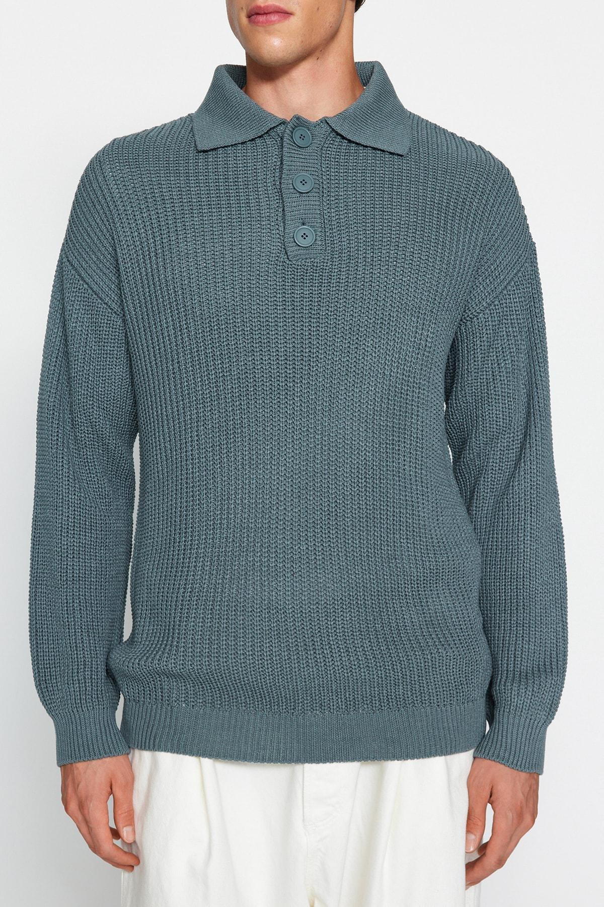 Blue Oversize Fit Knitwear Sweater, C101_426, large image number 0