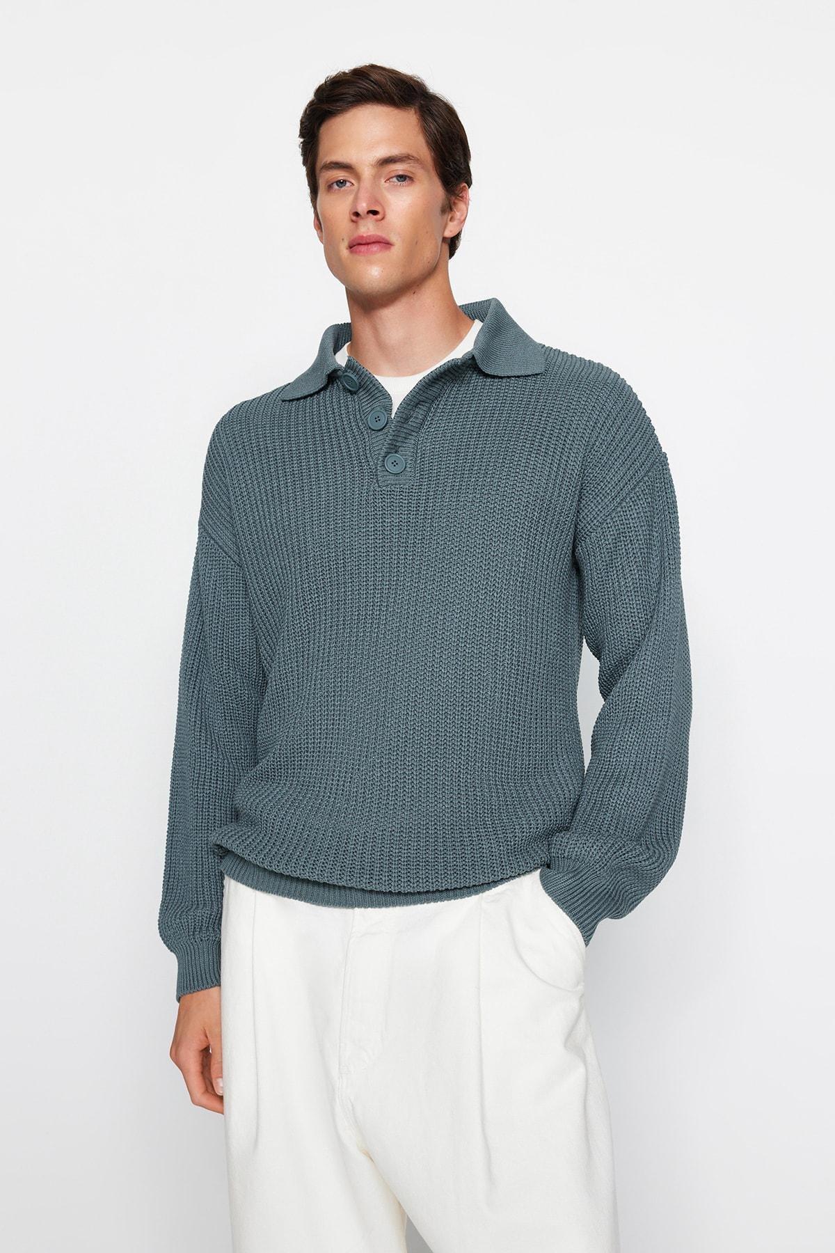 Blue Oversize Fit Knitwear Sweater, C101_426, large image number 1
