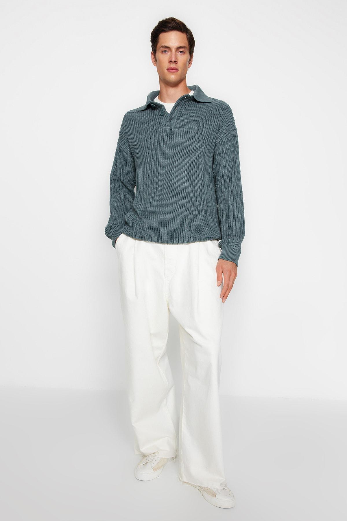 Blue Oversize Fit Knitwear Sweater, C101_426, large image number 2