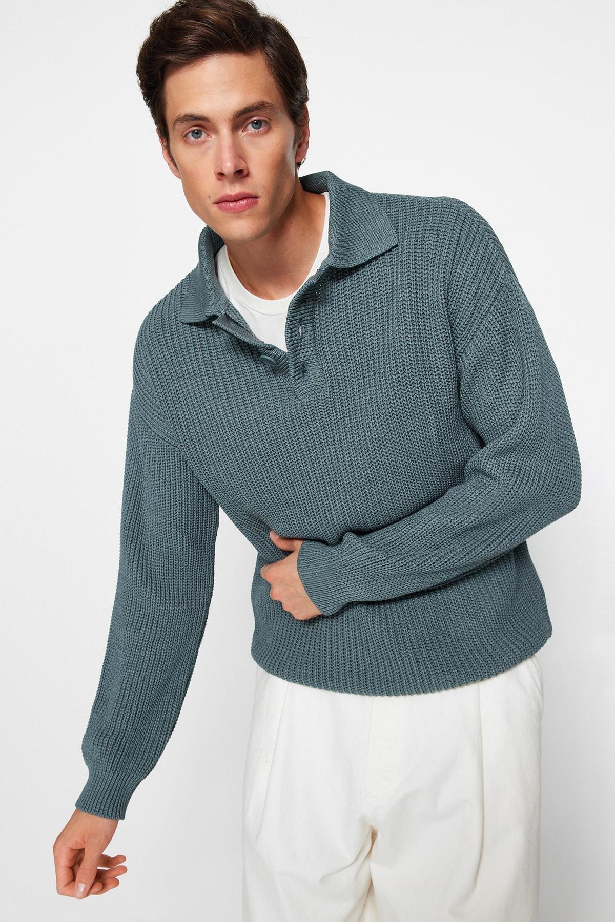 Blue Oversize Fit Knitwear Sweater, C101_426, large image number 4