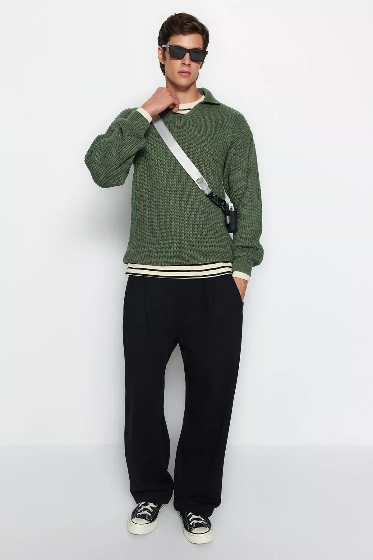 Green Polo Neck Sweater, Green, large image number 1