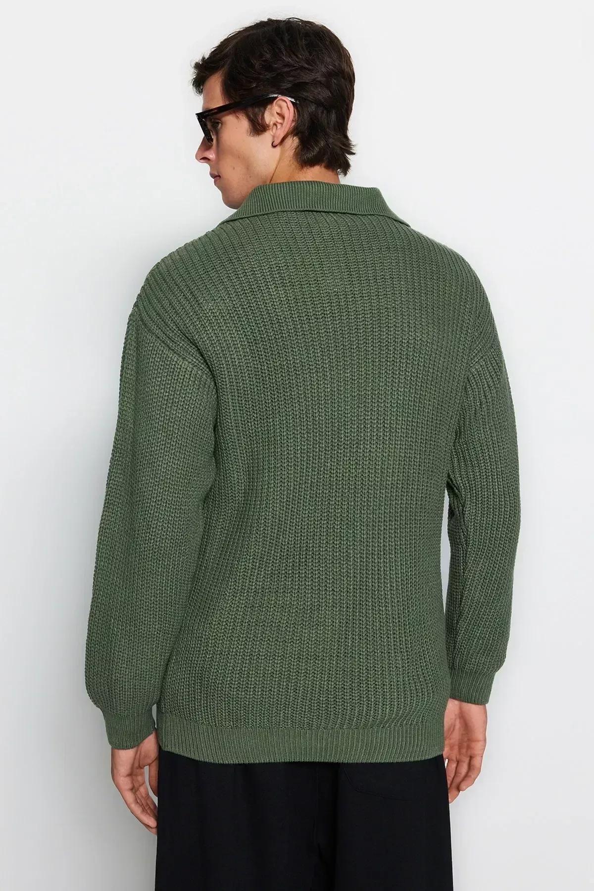 Green Polo Neck Sweater, Green, large image number 4