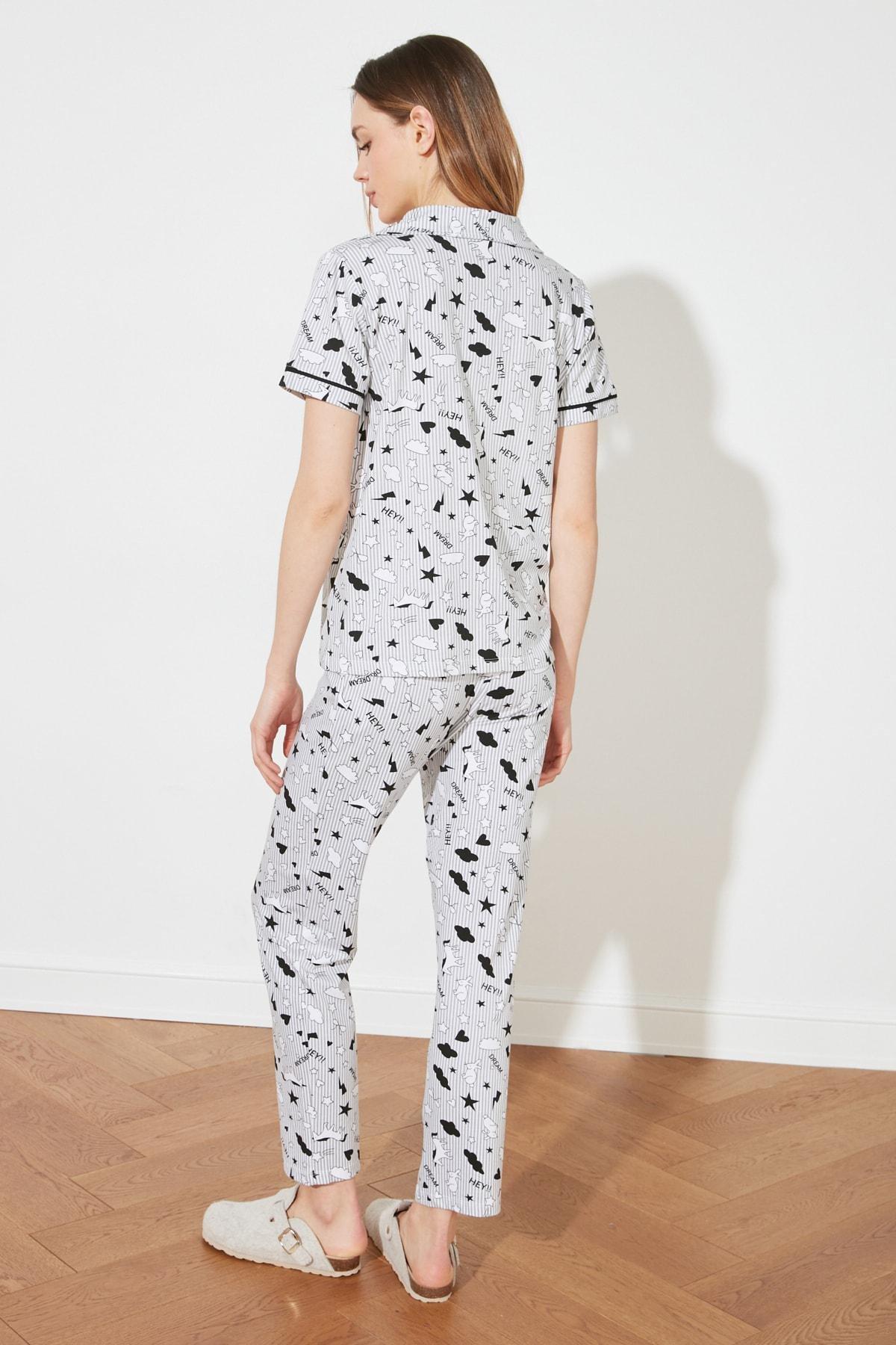 Grey Graphic Mid Waist Pyjama Set, , large image number 1