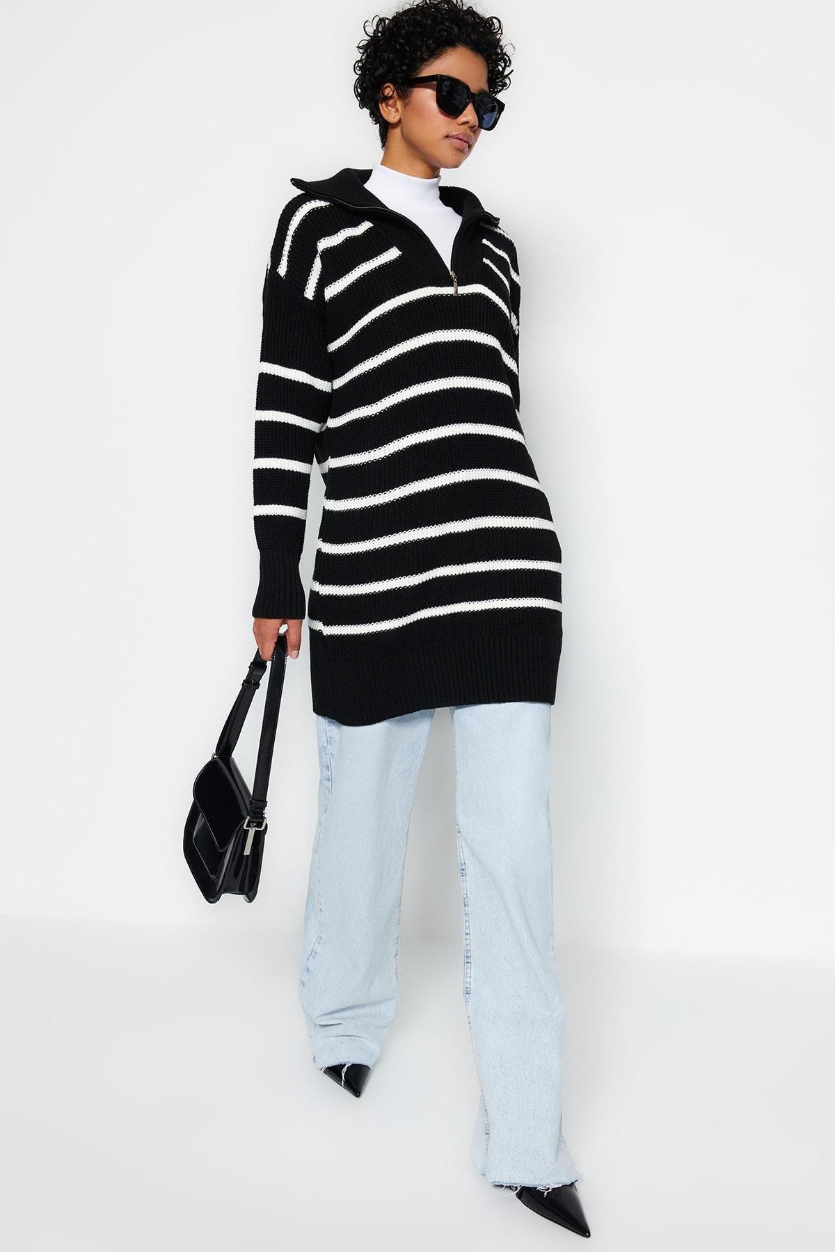 Black Striped Sweater, BLACK, large image number 2
