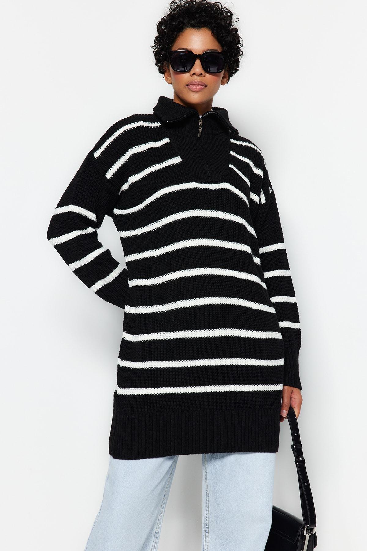 Black Striped Sweater, BLACK, large image number 3
