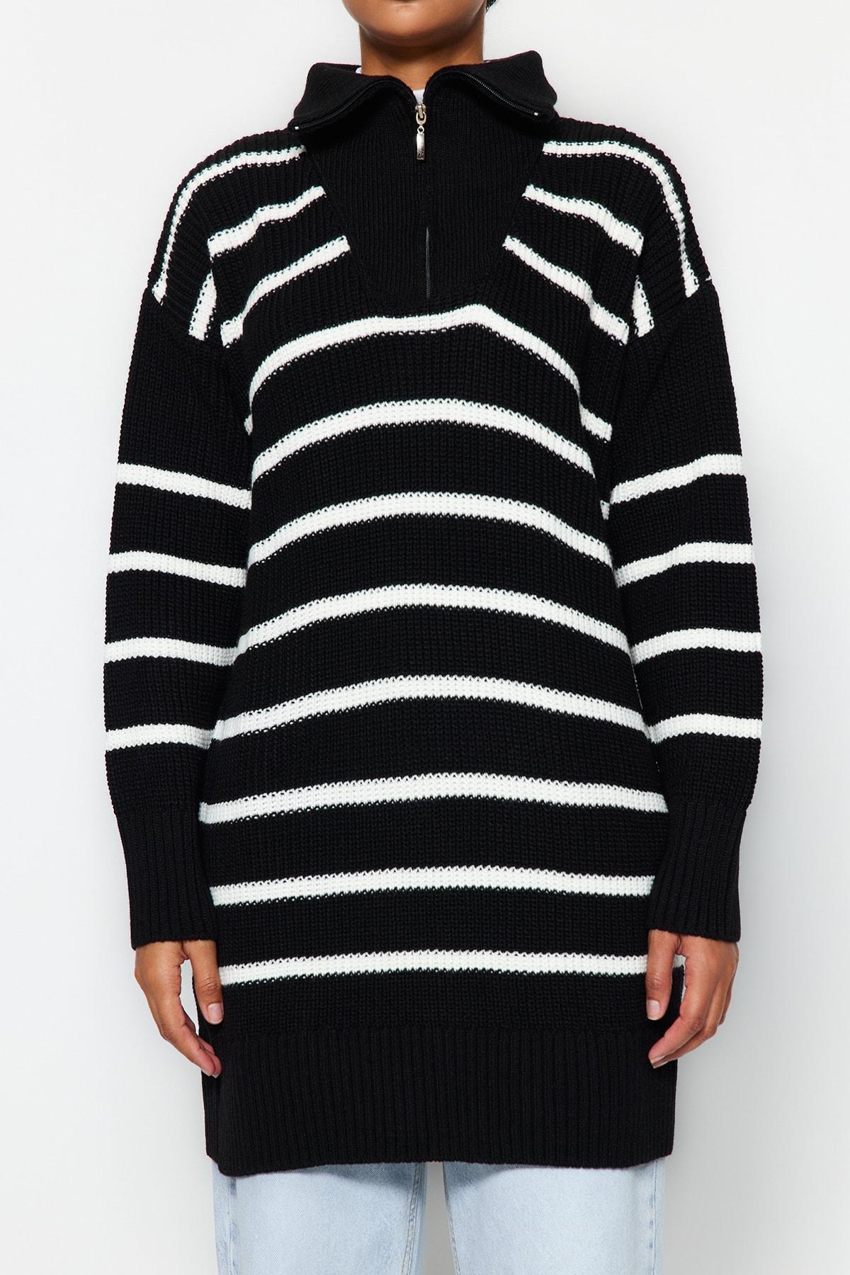 Black Striped Sweater, BLACK, large image number 4