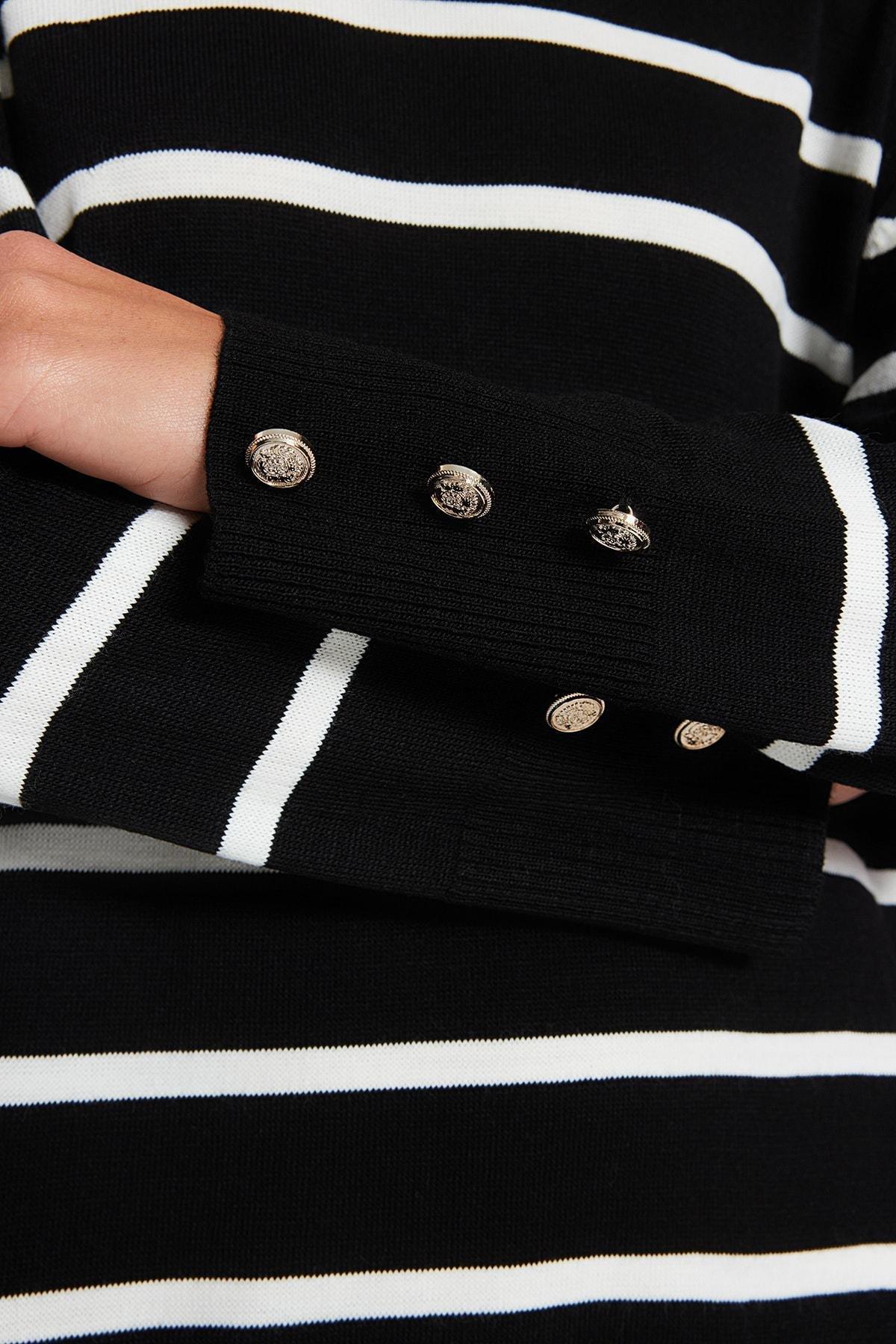 Black Striped Sleeve Detailed Knitted Dress, , large image number 4