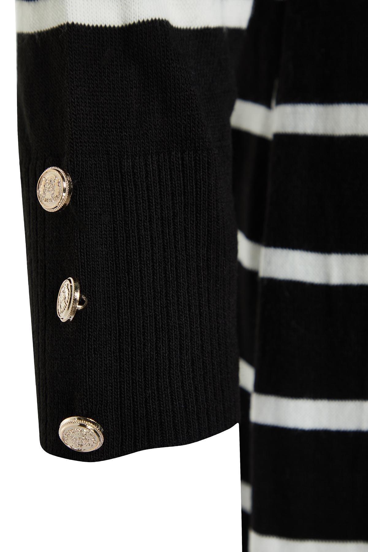 Black Striped Sleeve Detailed Knitted Dress, , large image number 6
