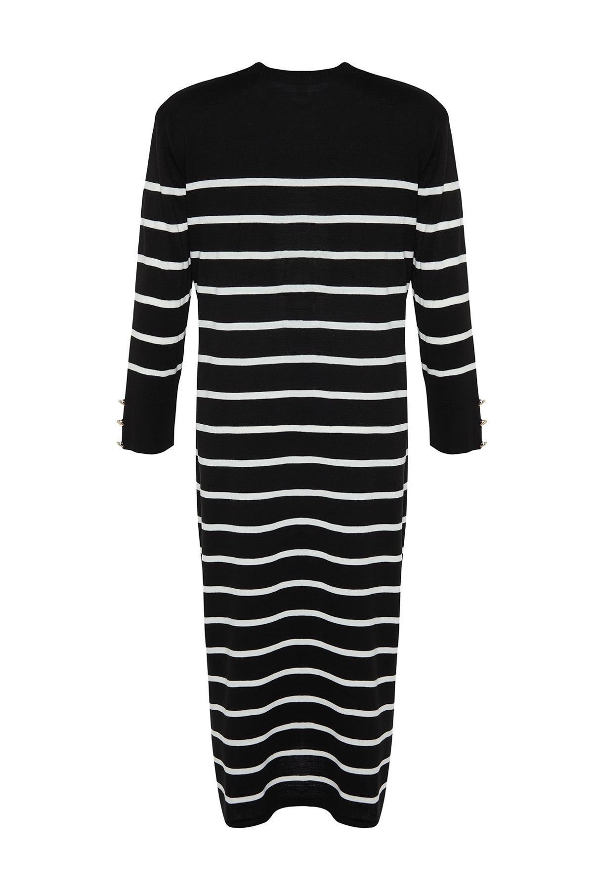 Black Striped Sleeve Detailed Knitted Dress, , large image number 7