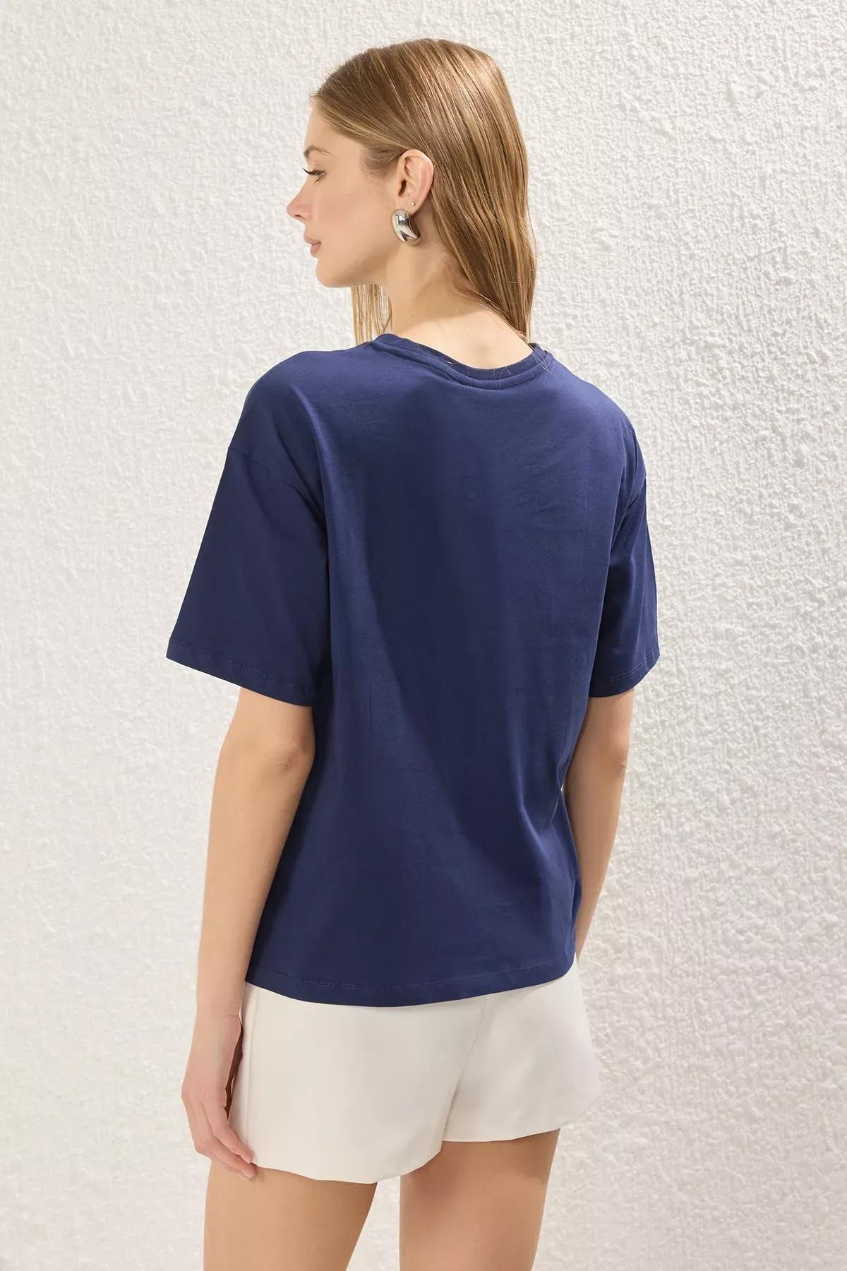 Blue Slogan Printed Relaxed T-Shirt, , large image number 3