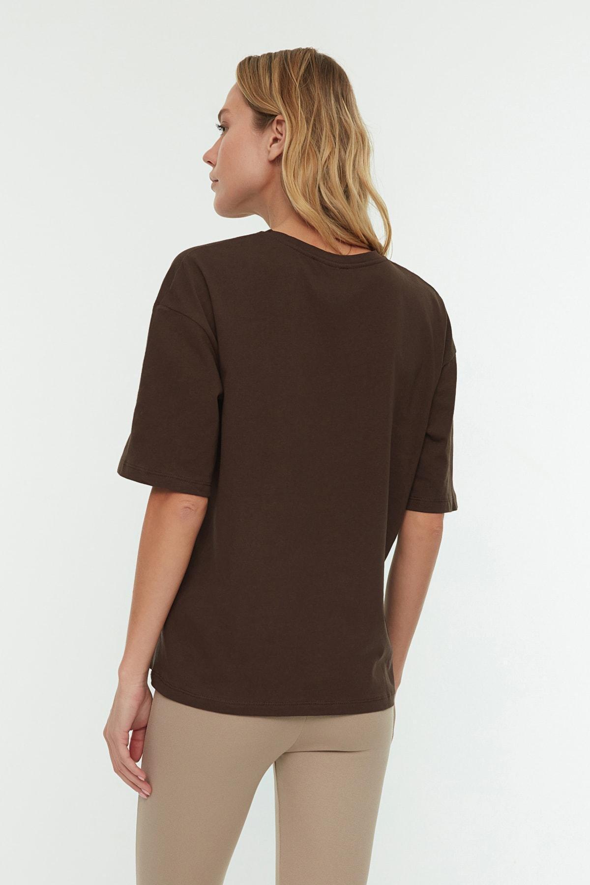 Brown Oversize Printed Crew Neck T-Shirt, , large image number 5