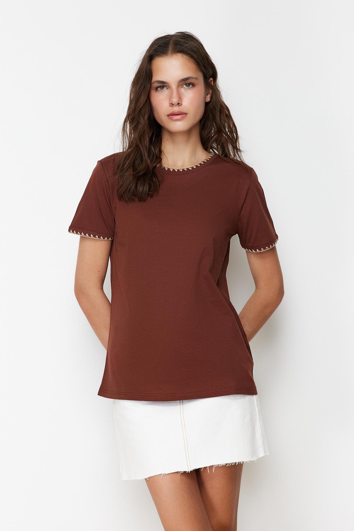 Brown Crew Neck Knitted T-Shirt, , large image number 1