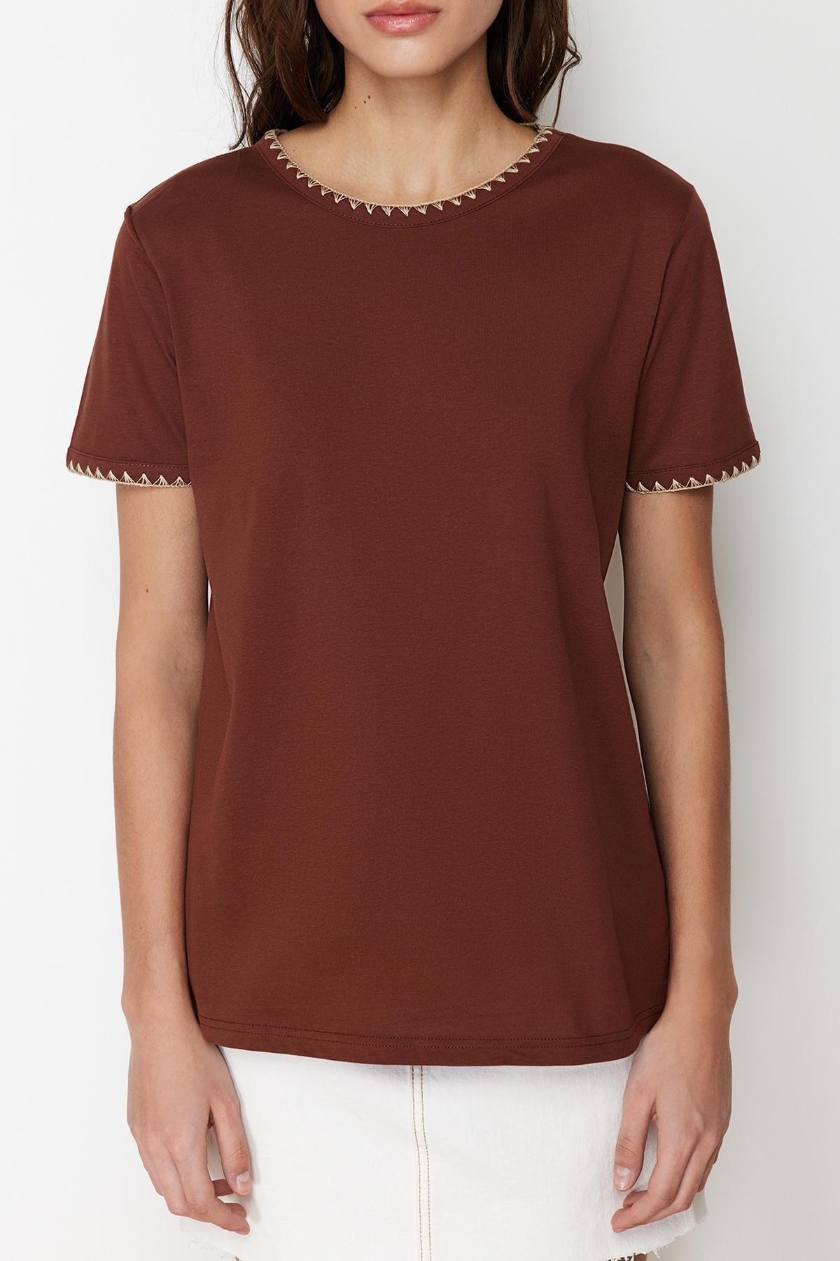 Brown Crew Neck Knitted T-Shirt, , large image number 2