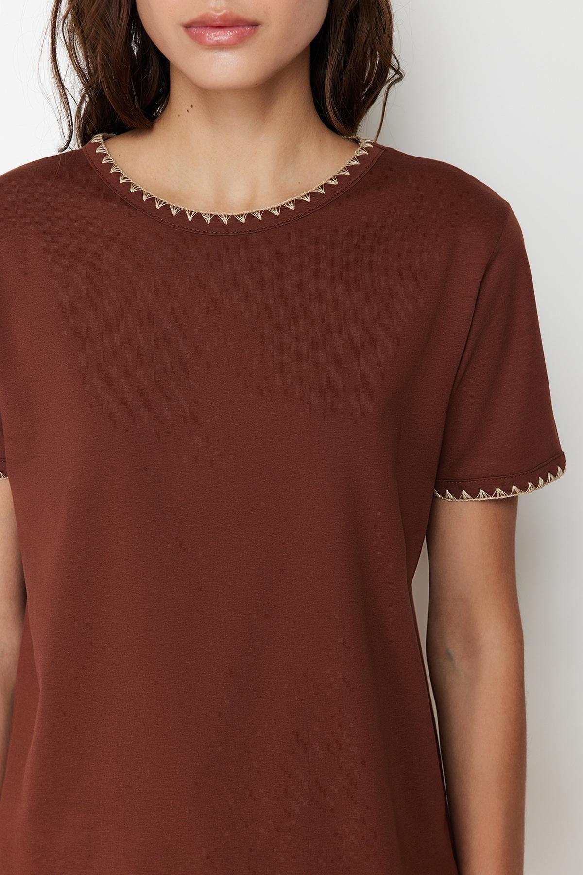 Brown Crew Neck Knitted T-Shirt, , large image number 3