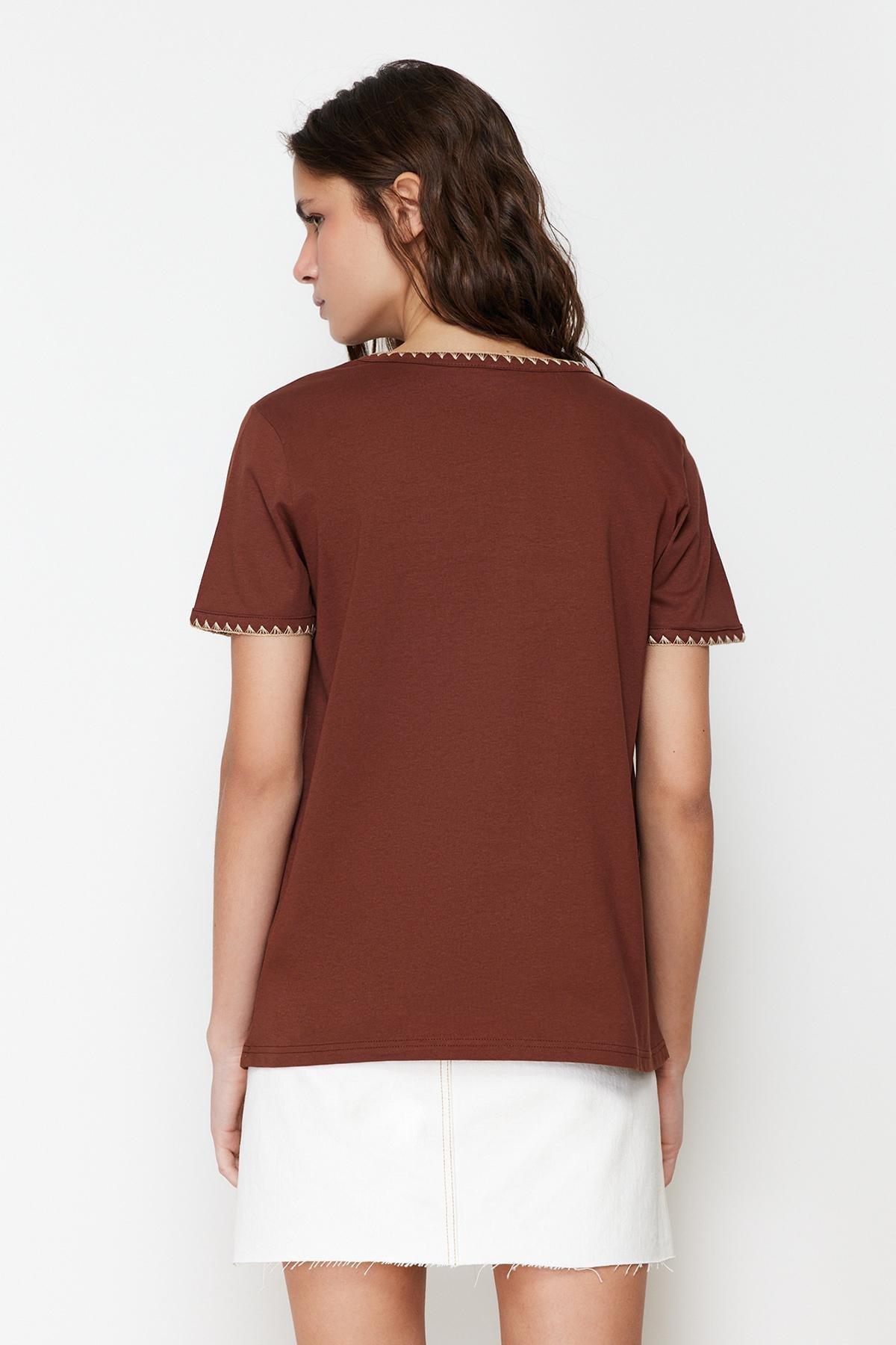 Brown Crew Neck Knitted T-Shirt, , large image number 4