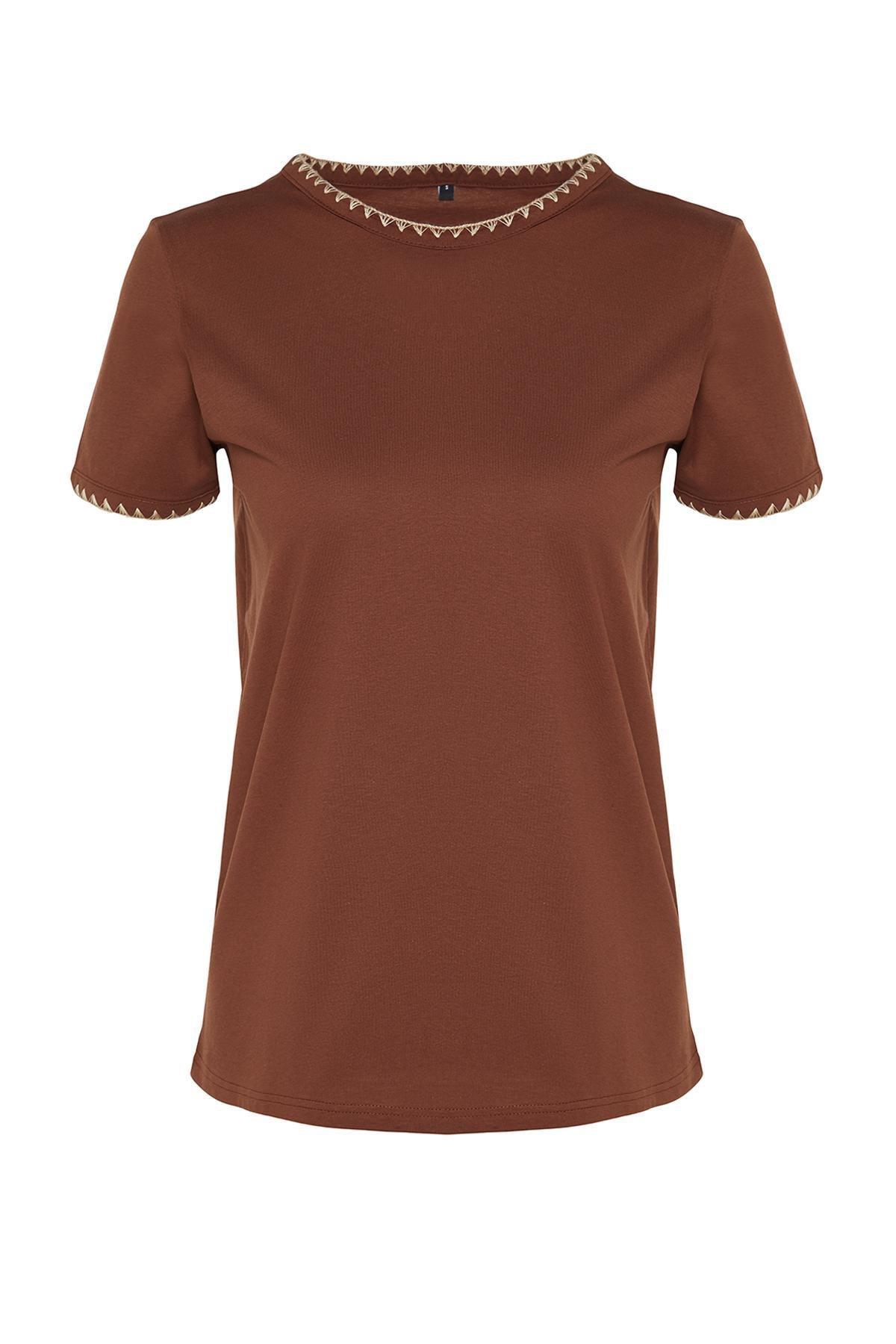 Brown Crew Neck Knitted T-Shirt, , large image number 5