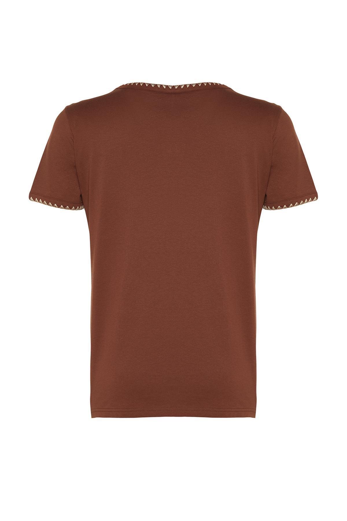Brown Crew Neck Knitted T-Shirt, , large image number 6