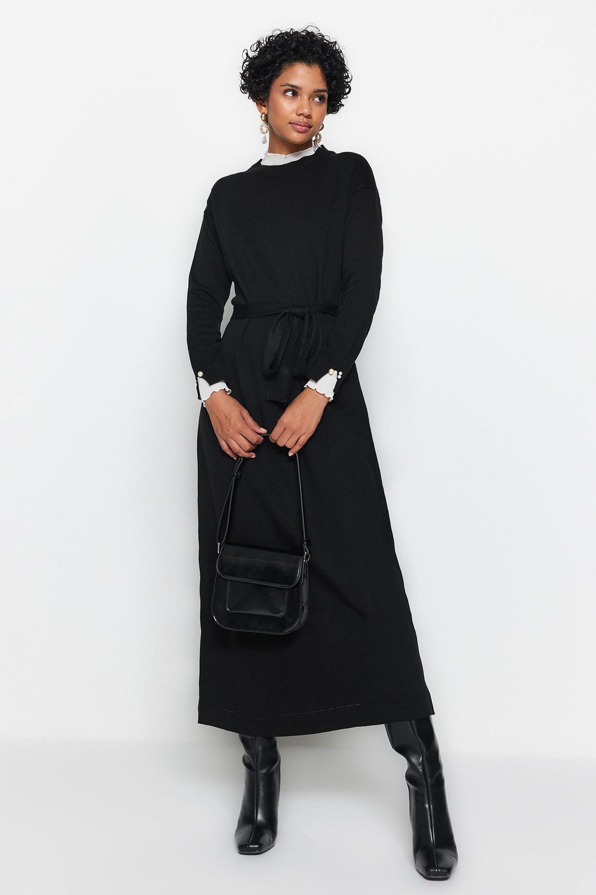 Black Pearl Detailed Knitted Dress, , large image number 0