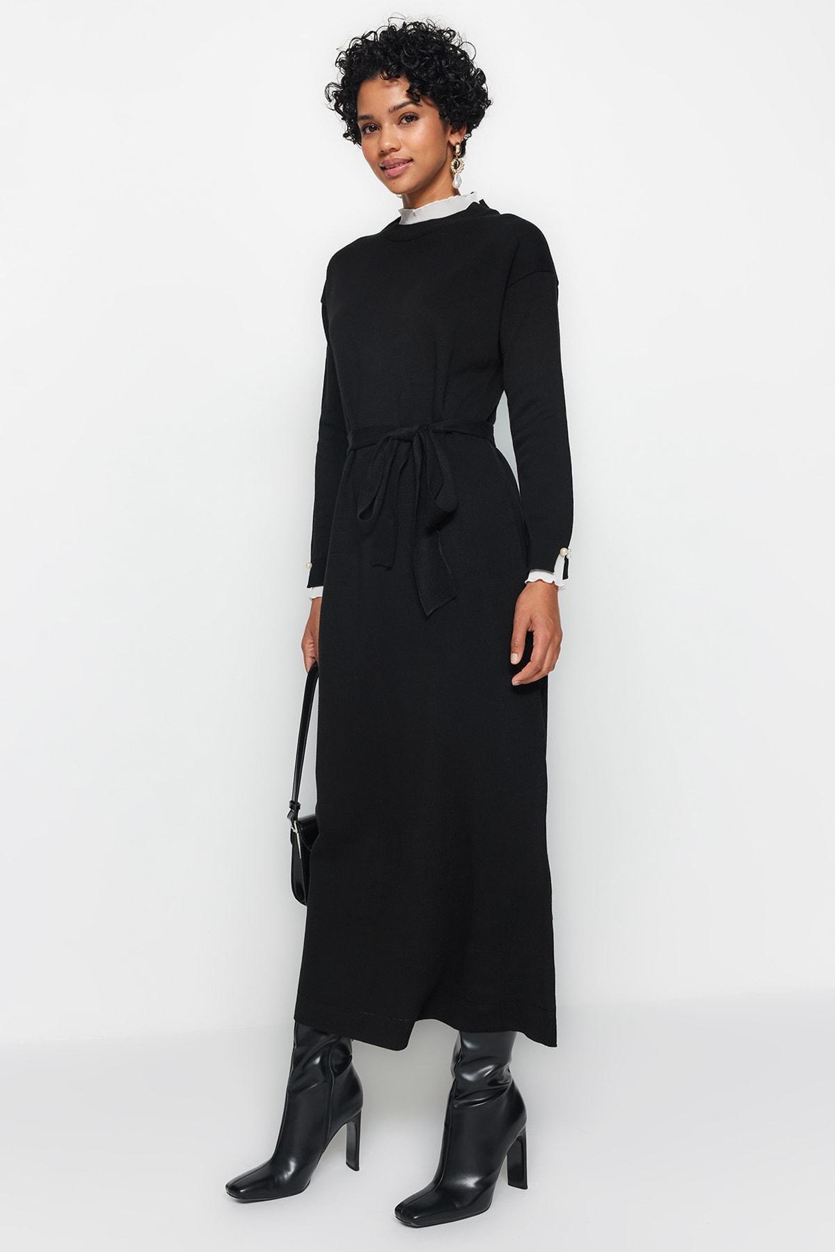Black Pearl Detailed Knitted Dress, , large image number 1