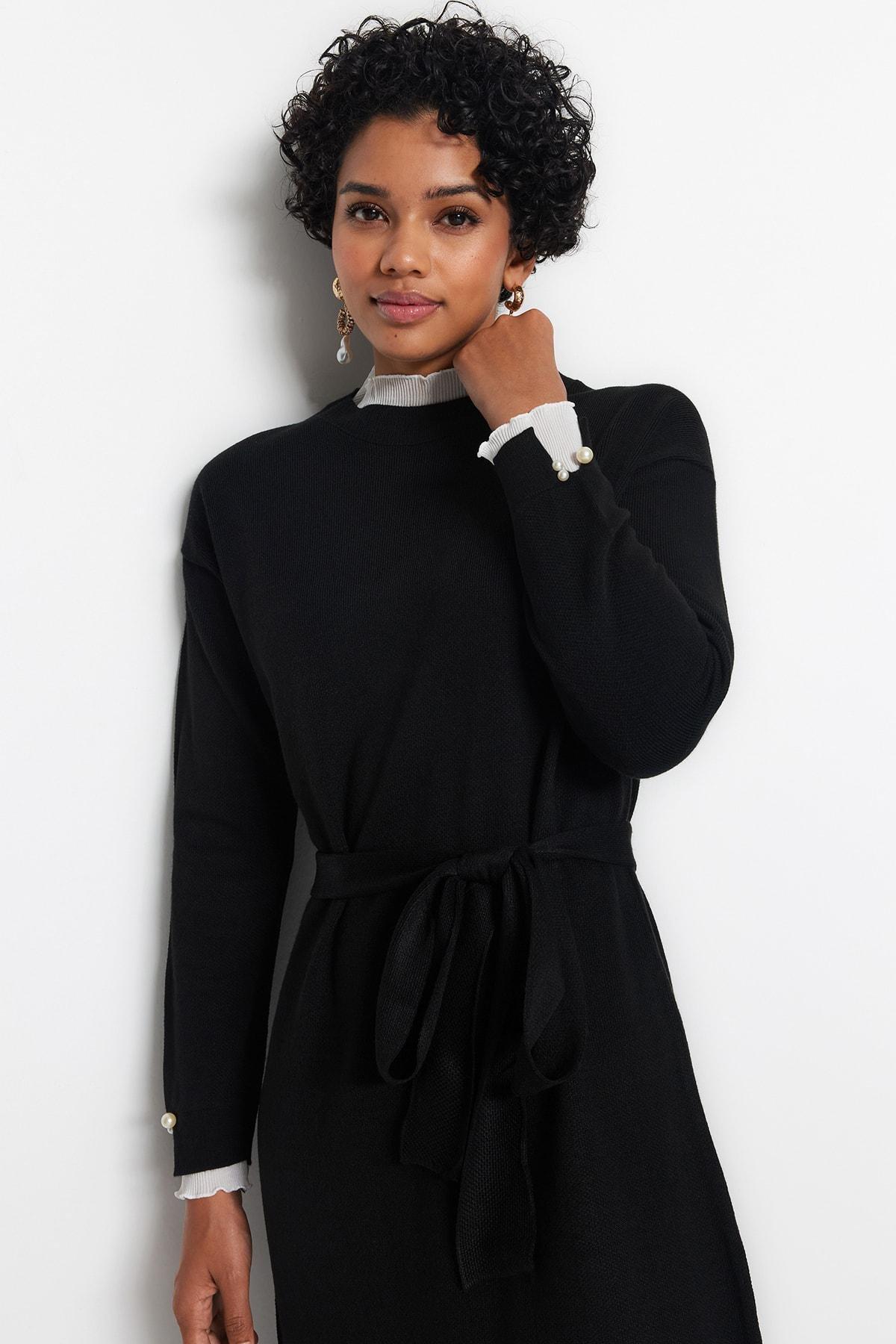 Black Pearl Detailed Knitted Dress, , large image number 2