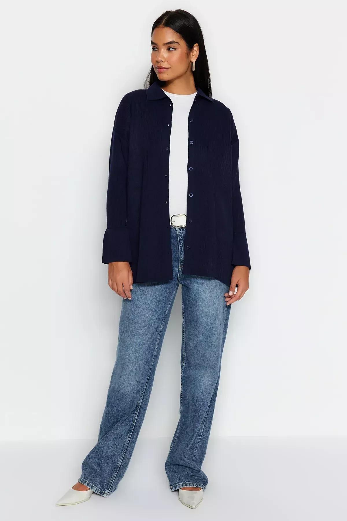 Navy Rib Knitted Cardigan, C101_1628, large image number 0