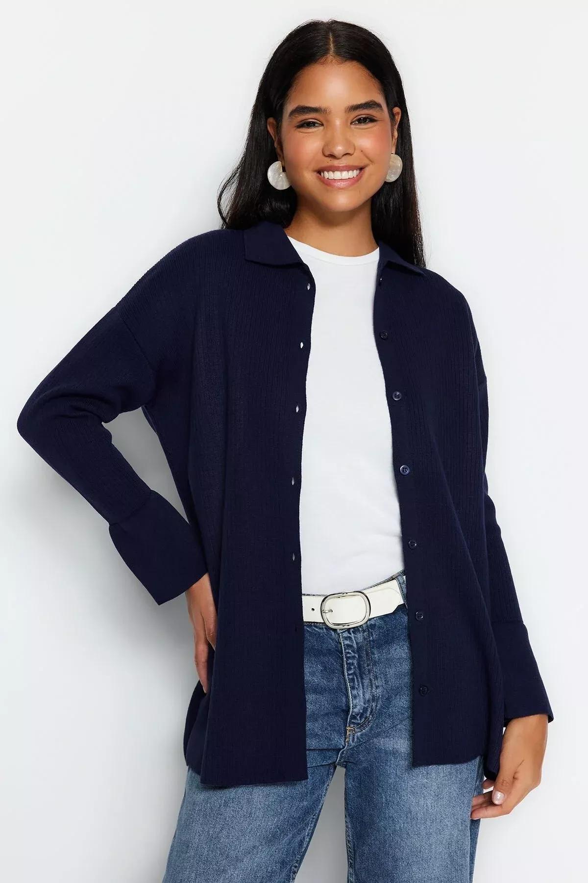 Navy Rib Knitted Cardigan, C101_1628, large image number 1