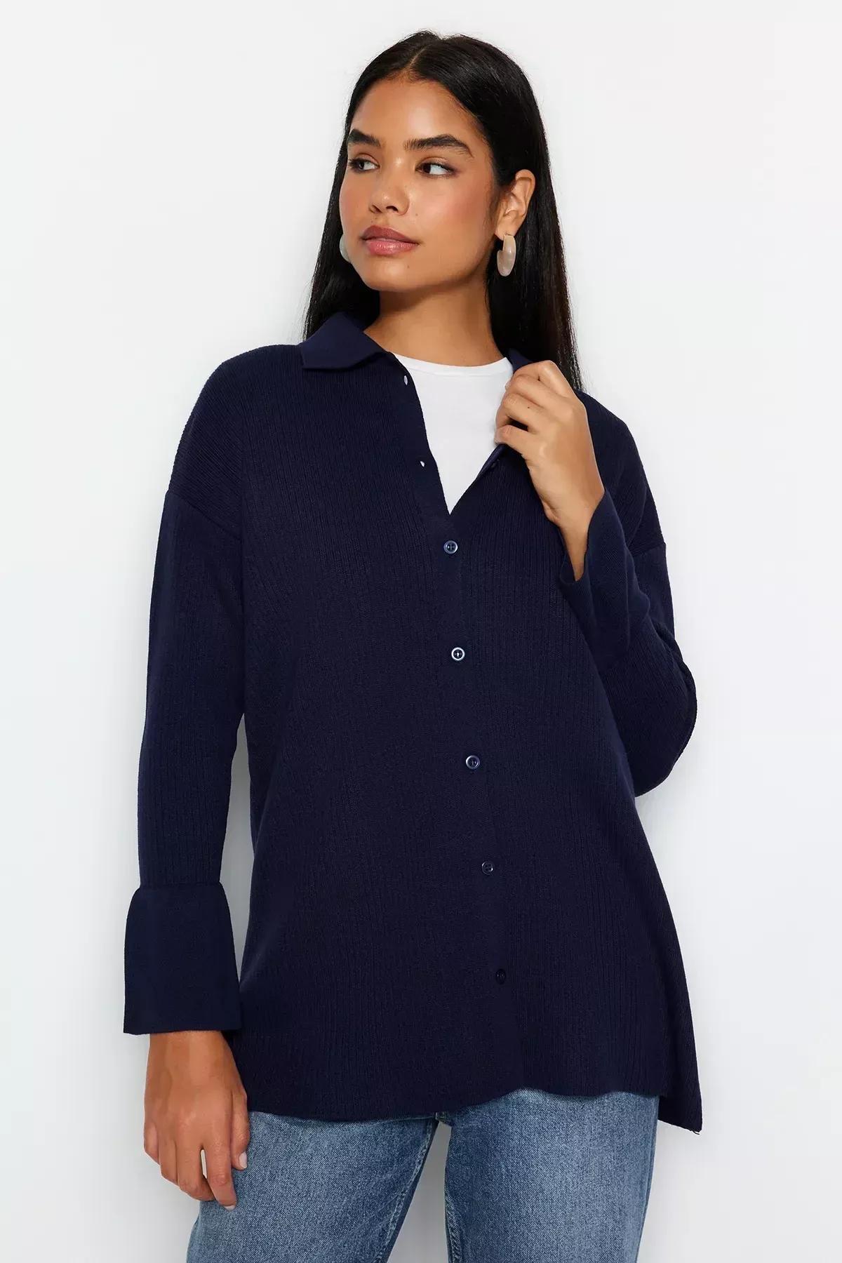 Navy Rib Knitted Cardigan, C101_1628, large image number 2
