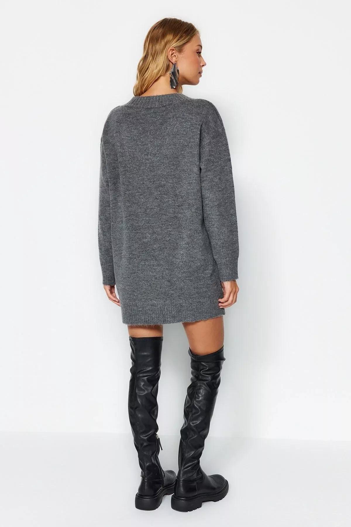 Grey Super Mini Wide Fit Knitwear Dress, Anthracite, large image number 5