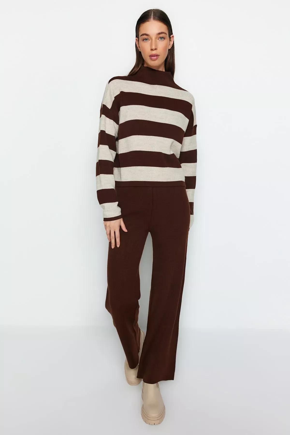 Brown Striped Oversize Co-Ord Set, Brown, large image number 1