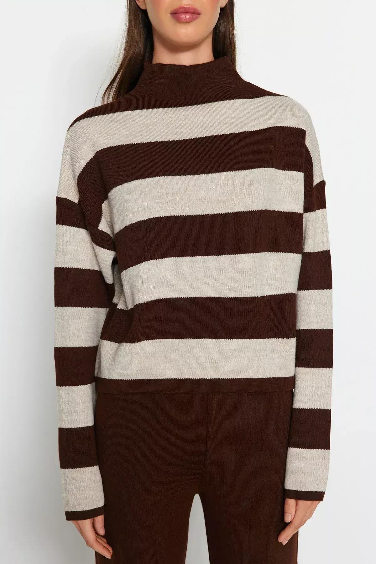 Brown Striped Oversize Co-Ord Set, Brown, medium