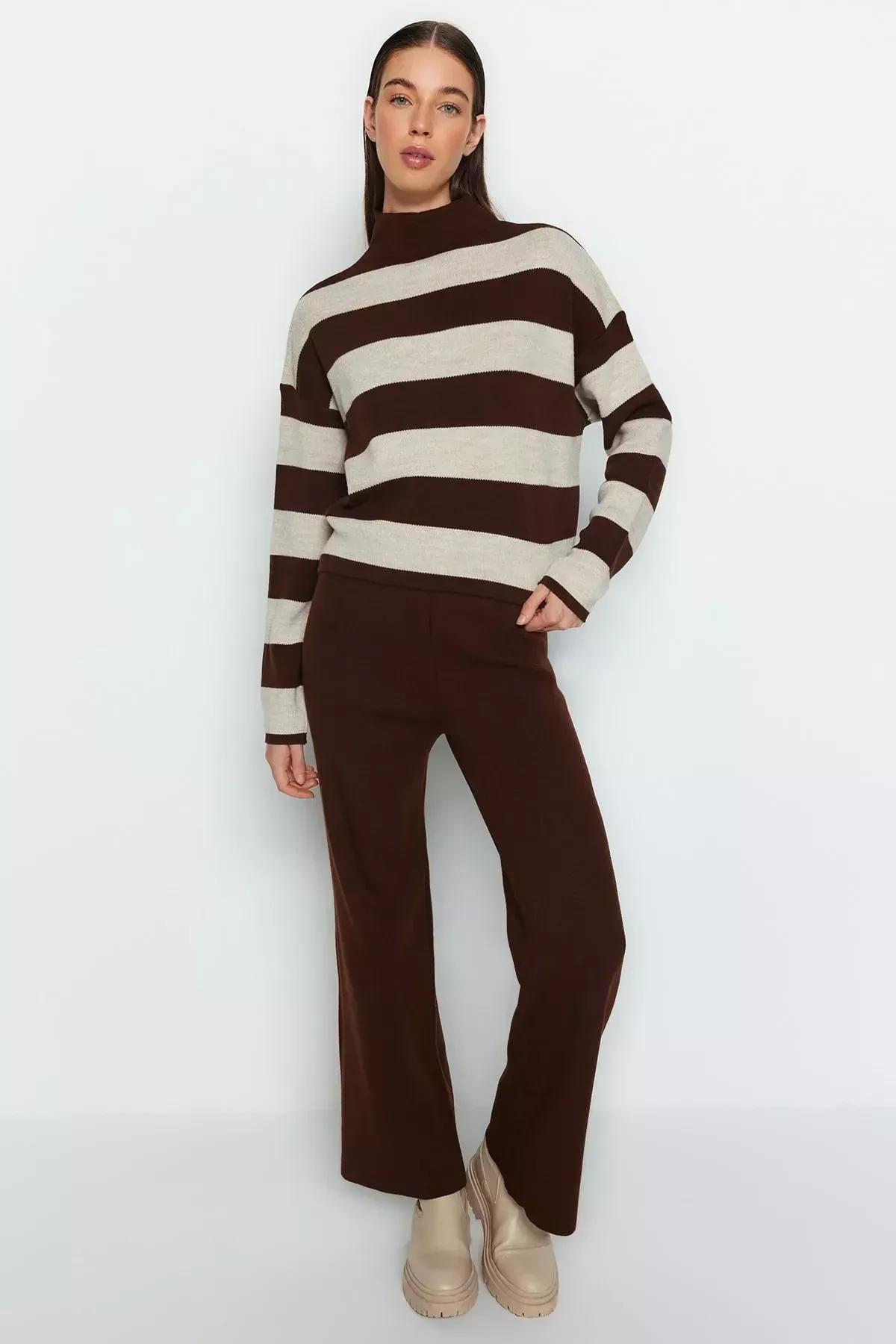 Brown Striped Oversize Co-Ord Set, Brown, large image number 5