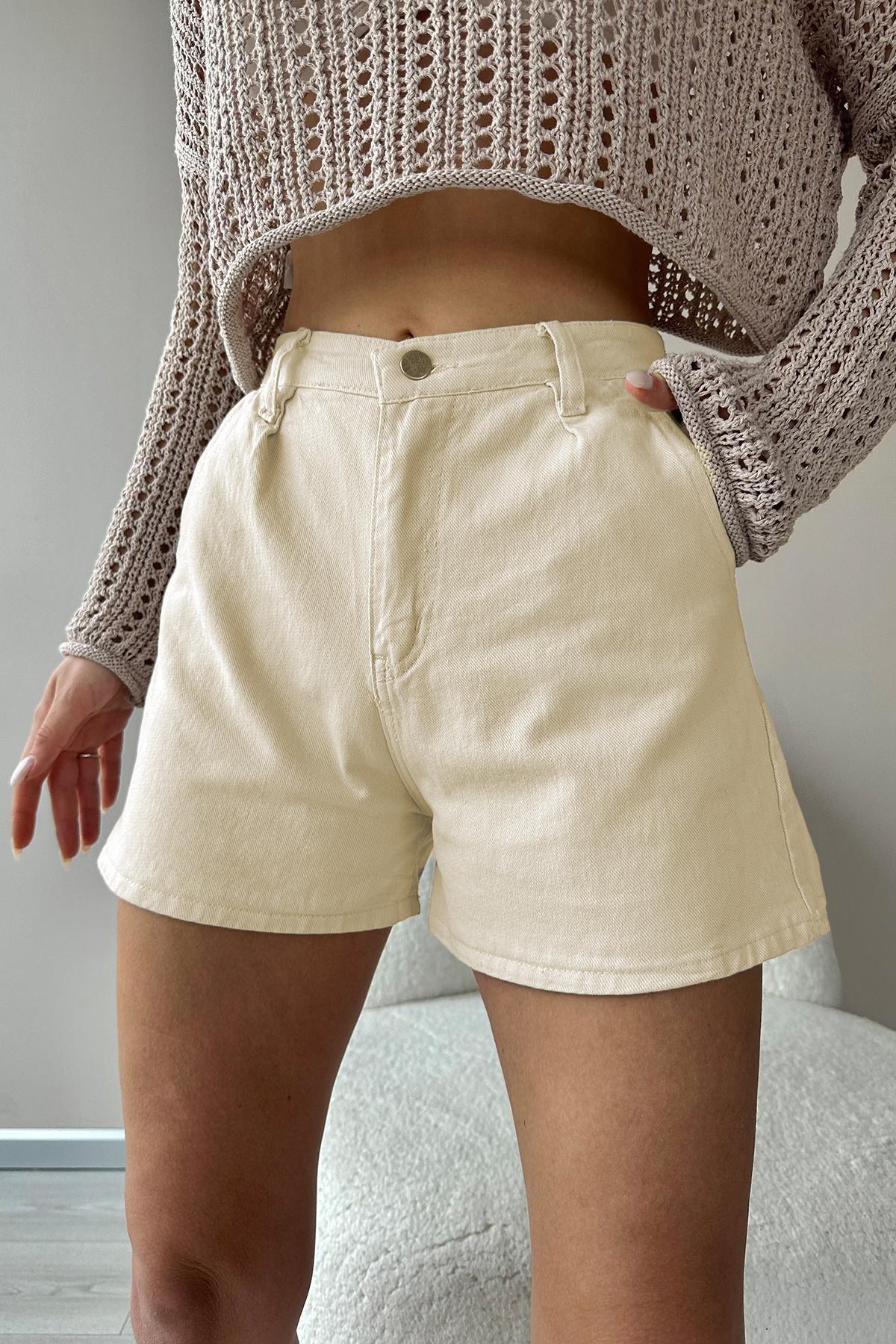 Beige Relaxed Mid Waist Shorts, , large image number 2
