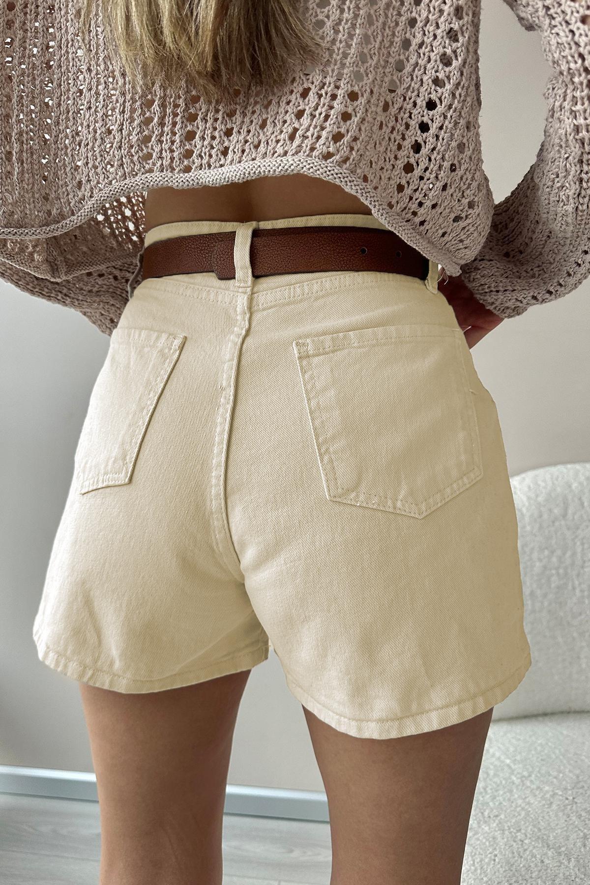 Beige Relaxed Mid Waist Shorts, , large image number 4