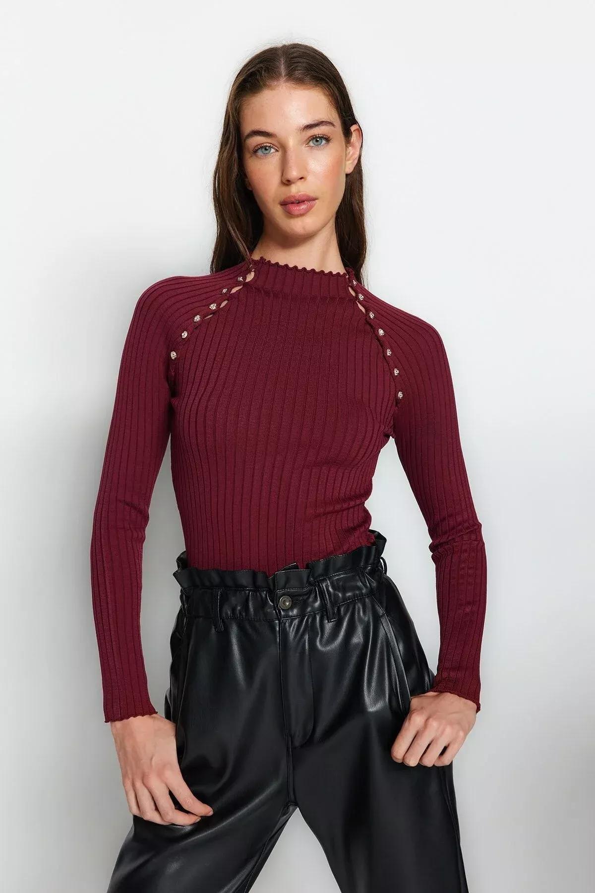 Burgundy Slim Fit Sweater, , large image number 1