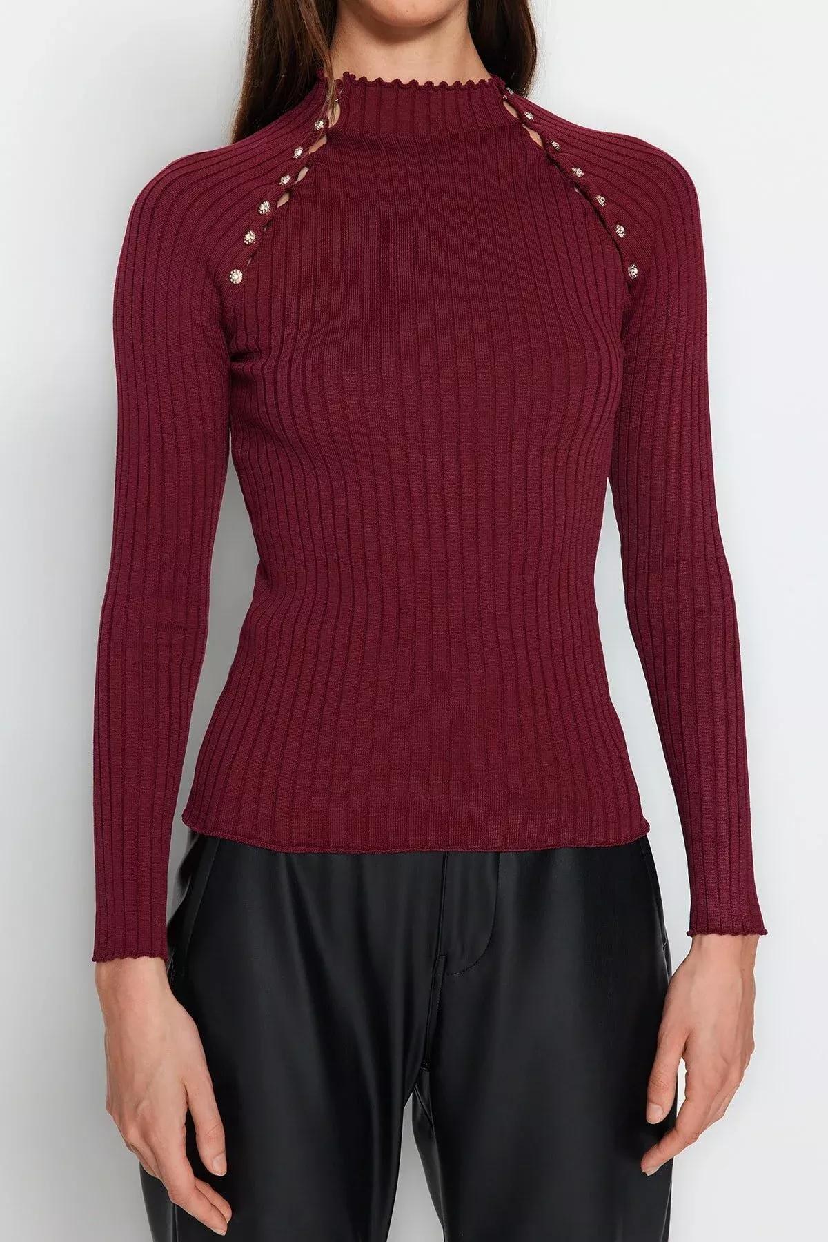 Burgundy Slim Fit Sweater, , large image number 3
