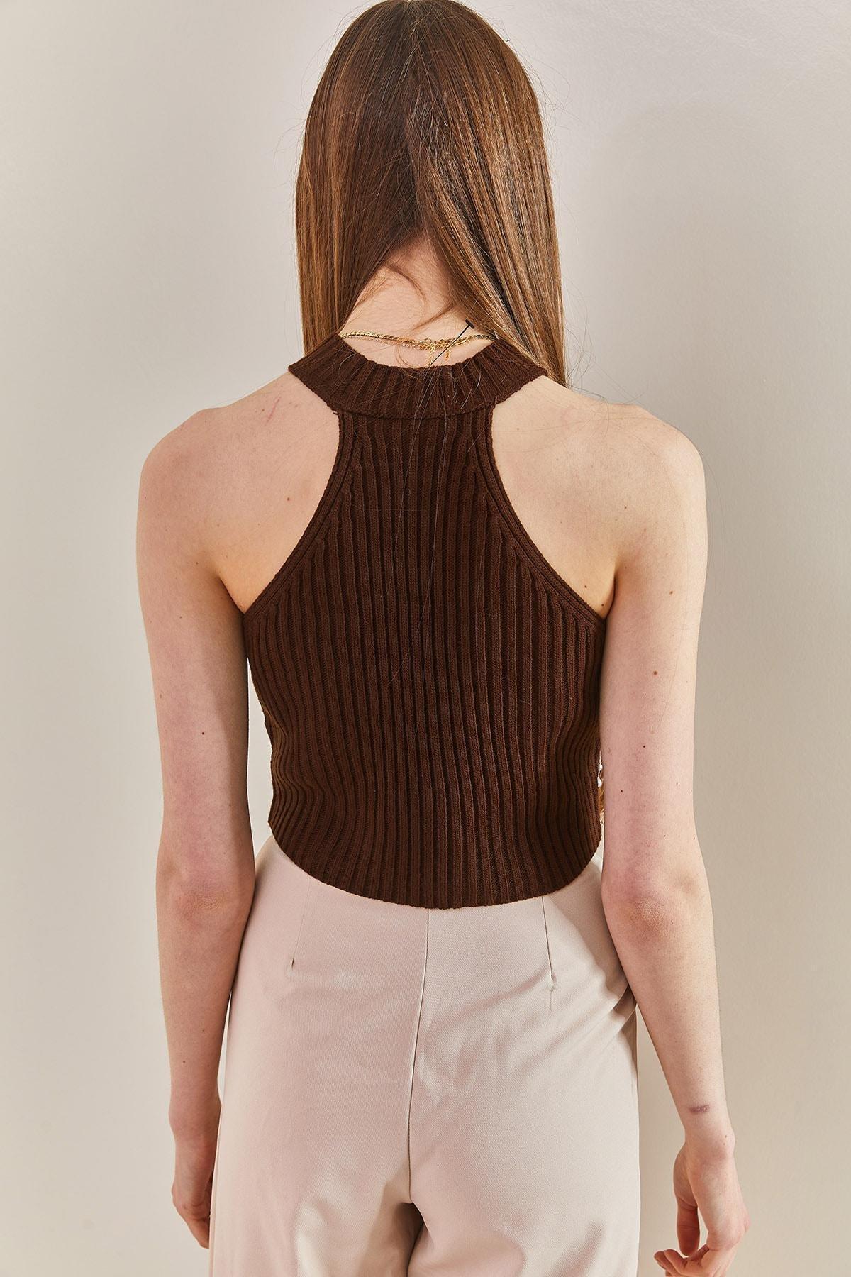 Brown Stone Embroidered Knitted Blouse, Brown, large image number 2