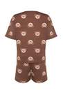 Trendyol - Brown Animal Print Plus Size Pajama Set