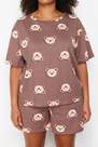 Trendyol - Brown Animal Print Plus Size Pajama Set