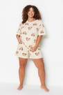 Trendyol - Ecru Printed Plus Size Pyjama Set
