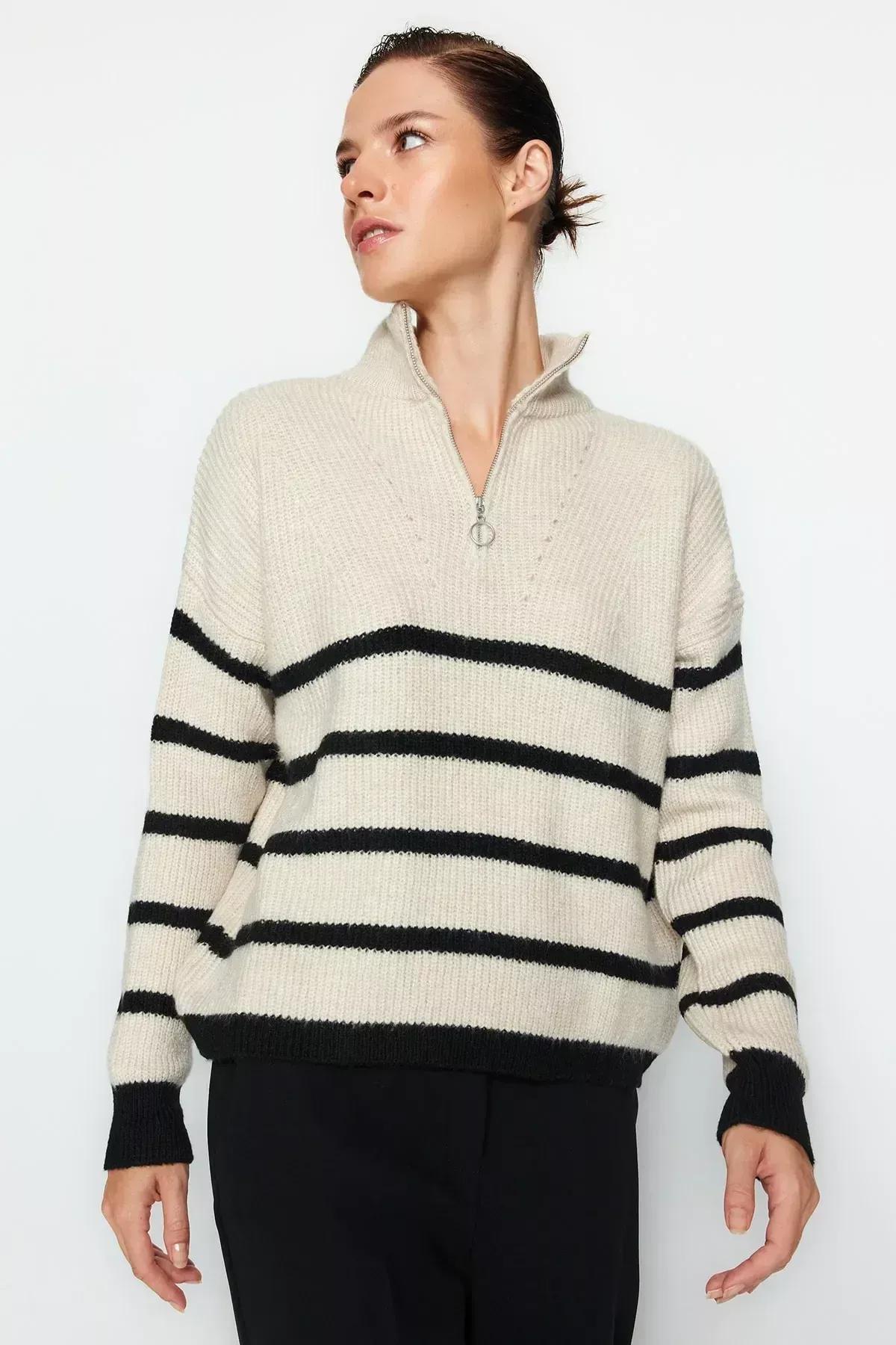 Beige Striped Sweater, Rock, medium