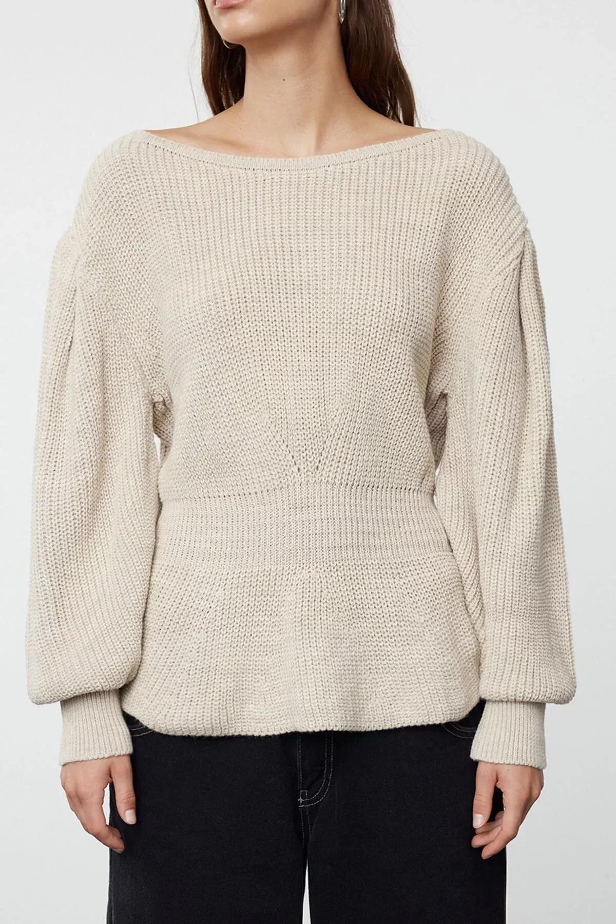 Beige-Grey Ribbed Sweater, STONE, large image number 3