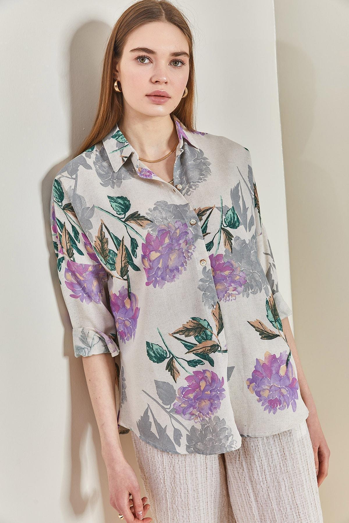 Lilac Multi Patterned Oversize Shirt, , large image number 3