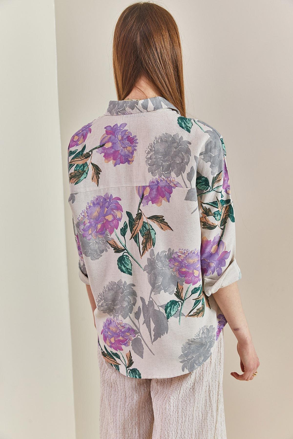 Lilac Multi Patterned Oversize Shirt, , large image number 4